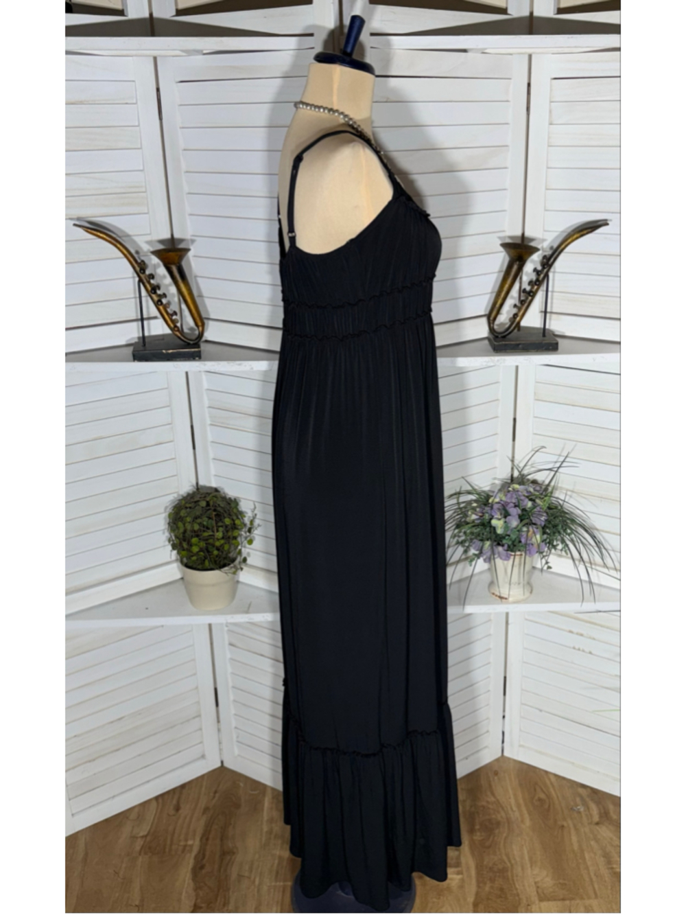 Maggy London black babydoll maxi dress hippie boho tiered whimsigoth homecoming - Picture 3 of 5